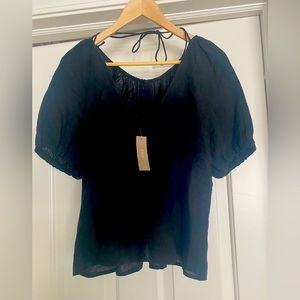 NWT J. Crew Puff Sleeve V Back Linen Top Blouse